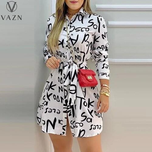 VAZN Sexy Club Birthday V-neck Beach Wind Letter Print Vestido Short Sleeve Young Dress Mature Fashion Dress
