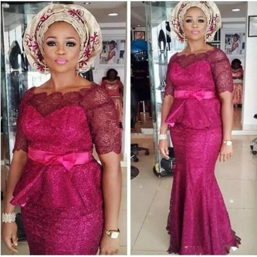 2019 Cheap Fuchsia With Peplum Evening Dress Nigerian African Mermaid Long Holiday Wear Pageant Prom Party Gown Plus Size