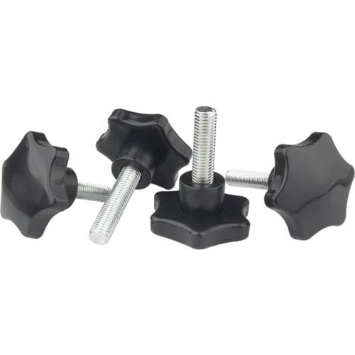5pcs M10 M12 Thread Star Shaped Head Thread Clamping Screw Bolt Knob For Industry Equipment Plastic Carbon Steel