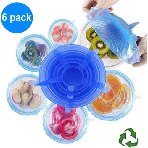 6 Pack Silicone Food Savers Stretch Lids Reusable Expandable Seal Bowl Cover Airtight Food Wrap Fresh-Keepin Storage Covers