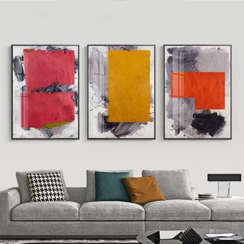 Abstract Geometric Color Block Poster Red Yellow Gray Wall Art Pictures Canvas Painting Nordic Print Home Decor Oil Painting