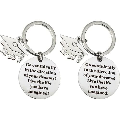 2Pcs 2020 Go Confidently in The Direction of Your Dream Graduation Keychain Ring Car Key holder Pendant Accessories Porte Clef