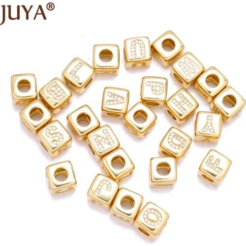 JUYA Cooper Letters Beads Square A-Z CZ Bead for DIY Bracelet Bangle Necklace Jewelry Making Findings Hand Made Accessories