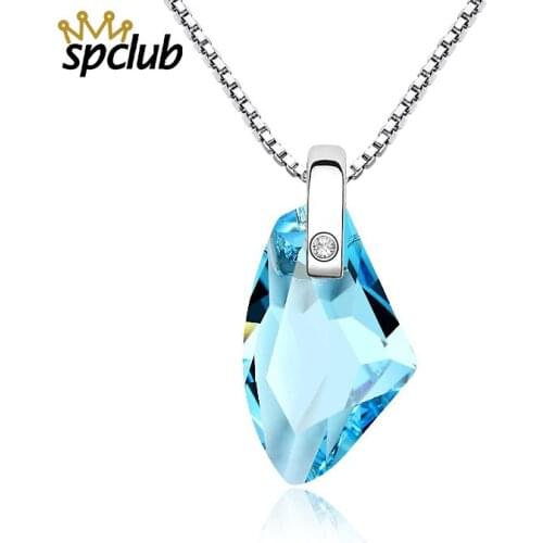 SPCLUB Crystals from Swarovski Women Fashion Accessories Silver Color Chain All-match Statement Pendant Necklace Wedding Jewelry