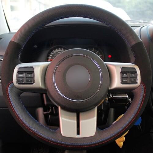 Dark Gray Leather Black Suede Steering Wheel Covers for Jeep Grand Cherokee 2011-2013 Compass Wrangler Patriot 2011-2016