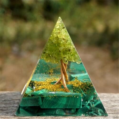 Cube Reiki Healing Organ Stone Pyramid Orgonite Resin Pyramid Decoration Natural Crystal Stone Energy Tower Home Office Decor