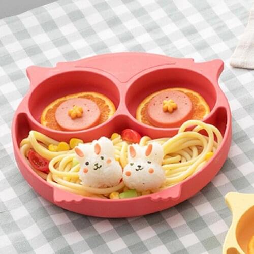2021 Kids Plate Cartoon Owl Suction Cup Bottom Food Grade Silicone Toddle Feeding Tableware for Baby Carriage baby feeding