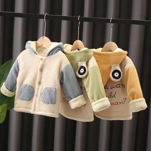 Baby Fall Winter Fleece Jackets For Boy Trench Hooded Warm Cartoon Outerwear Windbreaker Baby Kids Coats