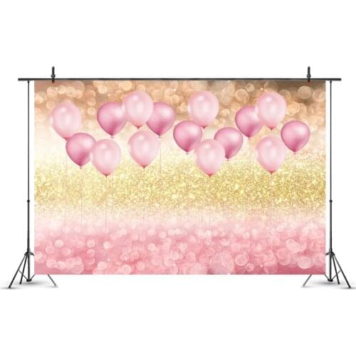 Golden and Pink Star with Balloon Printing Photography Background Photo Booth Studio Decor