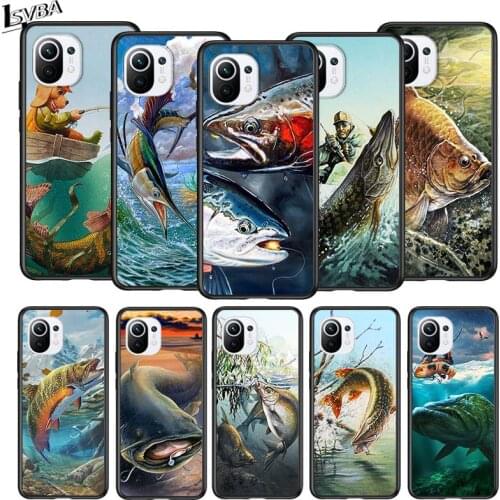 Trout Panel Fish Fishing for Xiaomi Mi 11 10T Note10 Ultra 5G 9 9T SE 8 A3 A2 A1 6X Pro Play F1 Lite 5G Black Phone Case
