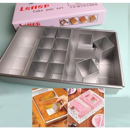 Rectangular Letter Anodized Aluminum Alloy Chocolate Mold Alphabet Numbers Cake Baking Tin Pan 12 Removable Blocks Mold Grid