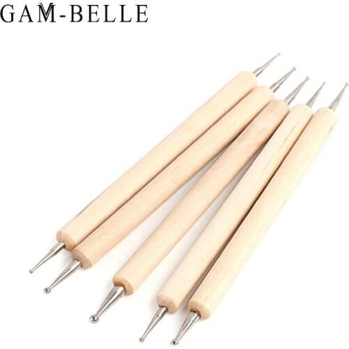 GAM-BELLE 5Pcs/Set Nail Art Dotting Pen Tool Rhinestone Picker UV Gel Painting Embossing Pen Nail Art Tools Accessories Kit
