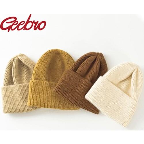 Geebro Fashion Women Beanie Hat Knitted Winter Hat Women Thicken Warm Winter Hats For Women Beanies Ladies Soft Winter Cap