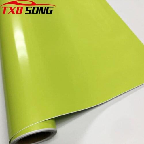10/20/30/40/50/60*152CM/Lot Premium quality Lime green Glossy Vinyl Sticker Glossy film Wrap with air free bubbles