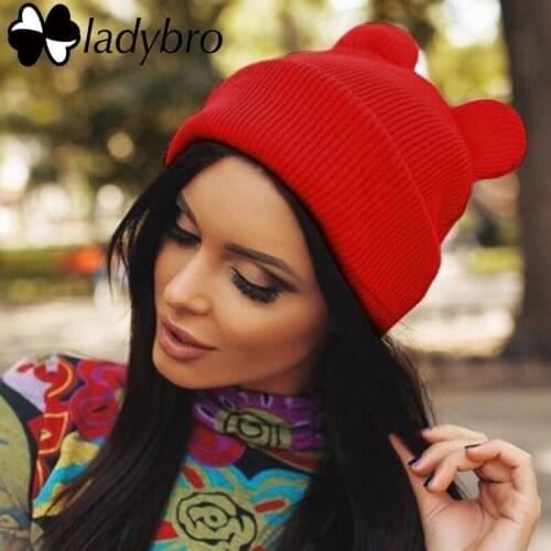 Ladybro Winter Knitted Cute Hat Skullies Beanie Women Cats Ear Cap Fashion Lady Warm Female Hat Bonnet Braided Hat for Girl