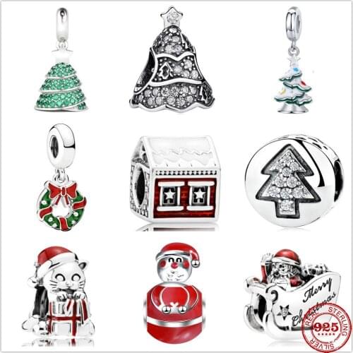 Hot Selling 100% genuine Christmas tree and Santa 925 sterling silver Charm fit original Pandora bracelets and bracel