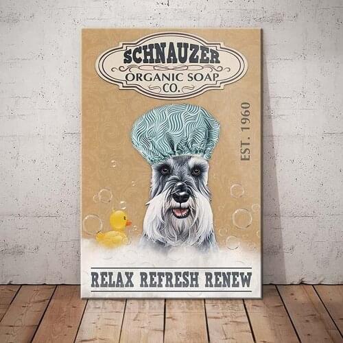 Miniature Schnauzer Dog Organic Soap Company Bathroom Living Room Dog Lover Decoration Vintage Poster Tin Signs Fun Gift