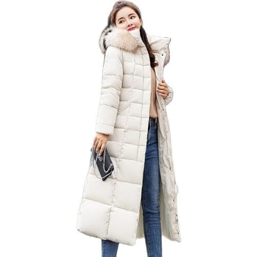 Fashion Women Winter Coats 2021 New Korean Version Of Park Over The Knee Long Demolition Fur Collar Hooded Feminine Coat