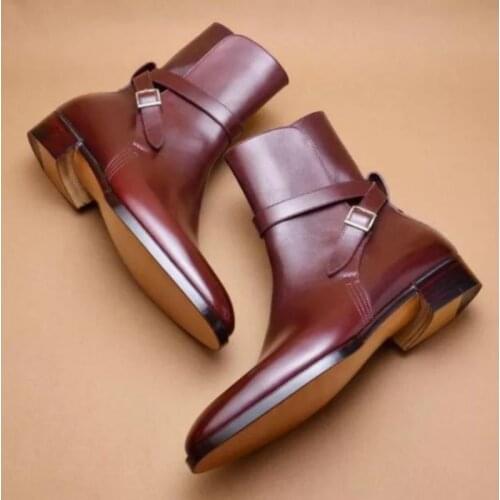 Men New PU Leather Adjustable Buckle High Top British Retro Casual Work Boots Lace Up Office Formal Shoes Dress Boots 5KE510