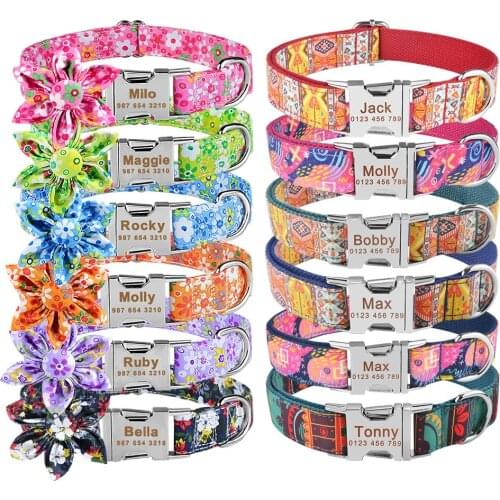 Nylon Custom Name Collar Nameplate Dog Collar Printed Free Engraved Dogs Collar Pitbull Small Large Medium Unisex Pet Collar