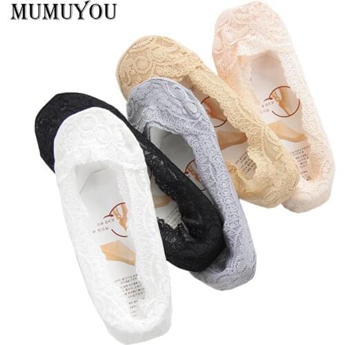 5 Pair Women Fashion Low Cut Lace Slippers Socks Ladies Girls Shoe Liners Footsie Invisible Skin Thin Casual Footwear 043-779