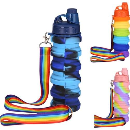 New Silicone Water Bottle Portable Foldable Cup Bottle Fruit Juice Leak-proof Outdoor Travel Camping Bottle with Lid