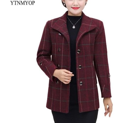 YTNMYOP 2019 New Women Plaid Woolen Coat Plus Size Autumn And Winter Overcoat Mother Clothing Outerwear