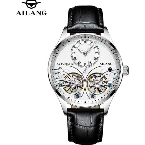AILANG New Men Mechanical Watch Business Waterproof Luminous Chronograph Automatic Perspective Double Flywheel Hollow 204