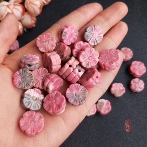 One pcs pink Rhodochrosite carved flower 14-16mm for DIY jewelry making loose beads FPPJ wholesale beads nature gem stone