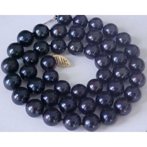 HOT 18" 9-8 MM AAA SOUTH NATURAL black PEARL NECKLACE Yellow clasp