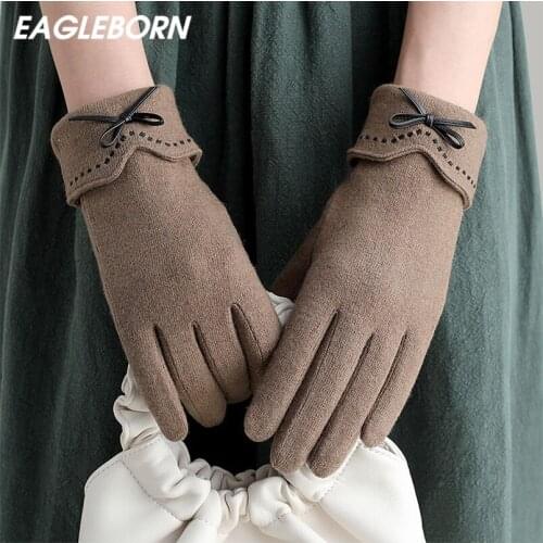 New Woman Cute Bowknot Woolen Gloves Finger Gloves Warm Fluffy Gloves Woman Winter Design Fashion Gloves Student Fashion Gloves