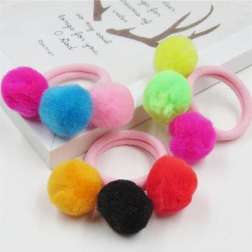 10PCS/LOT Candy 3 Long Hair Balls Elastic Hair Bands For Girl Handmade Bow Headband Scrunchy Kids Hair Accessories For Women