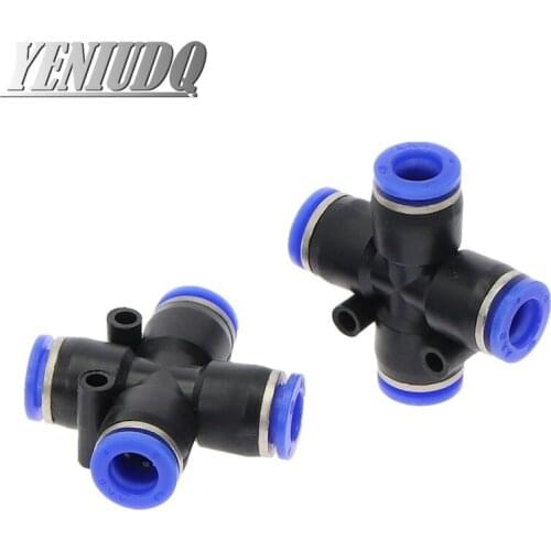 PZA" 4 Way Cross Shape Equal Pneumatic 4mm to 12mm OD Hose Tube Push In 4-Port Air Splitter Gas Connector Quick Fitting