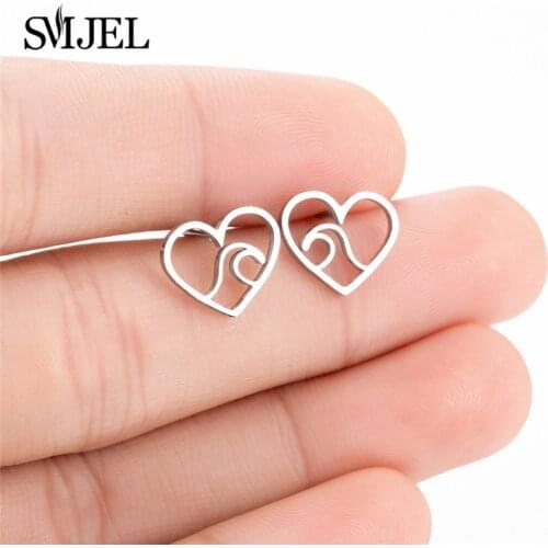 SMJEL Ocean Heart Wave Earrings for Women Simple Nature Wave Ocean Jewelry Earings Stud Stainless Steel Traveler Gifts