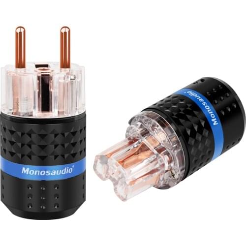 Monosaudio E103/F103 Red Pure Copper EU Plug Type Schuko Power Plug Hifi Connectors 99.998% Pure Copper Connector Plug