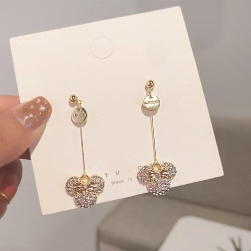 Cute Mouse Earrings Stud Bow Crystals 2021 New Cartoon Bear Romantic Charm Earring Dangle Wholesale Anime Jewelry For Women