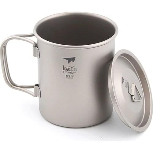 Keith Fold Titanium Cup Outdoor Camping Hiking Travelling Drinkware Bacteriostatic Titanium Mug 300ml Ti3201