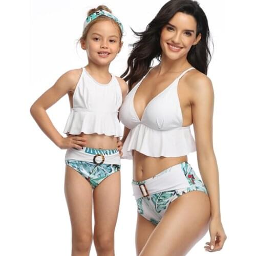 Family Swimwear Clothing Mother Daughter Matching Swimsuit Mom Baby Mommy and Me Bikini Dresses Clothes Women Girls Beachwear