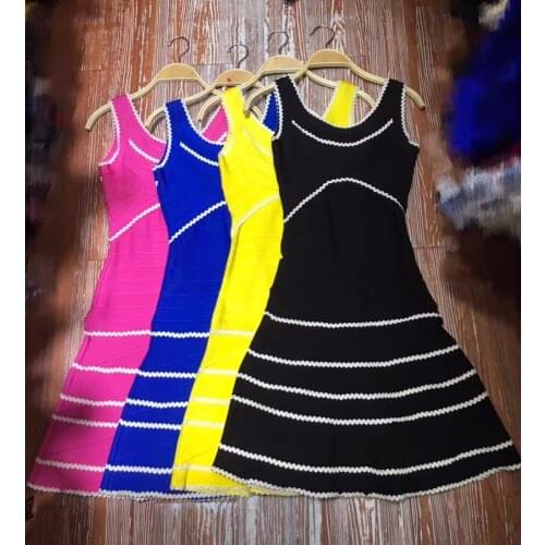 Chic Elegant Ladies Day Night Club Dress Striped Patchwork Sexy Sleeveless Celebrity Women Wholesale Bandage Dress