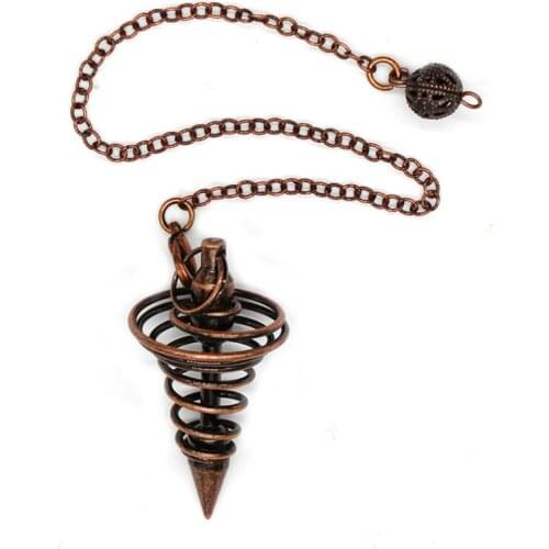 100-Unique 1 Pcs Vintage Copper Plated Metal Ball Chain Spring Circular Cone Pendulum for Dowsing Pendant