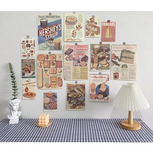 13 Sheets Ins Retro Poster Gourmet Bread Decorative Paper Vintage Photo Props Postcard Diy Collocation Background Wall Sticker
