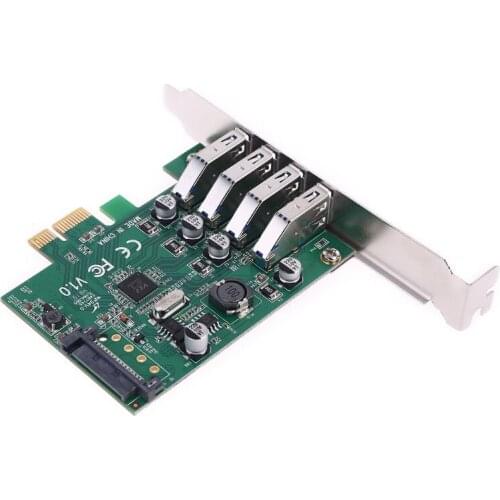 4 Port USB 3.0 PCIE Expansion Card PCI Express Sata Power Hub Adapter Controller
