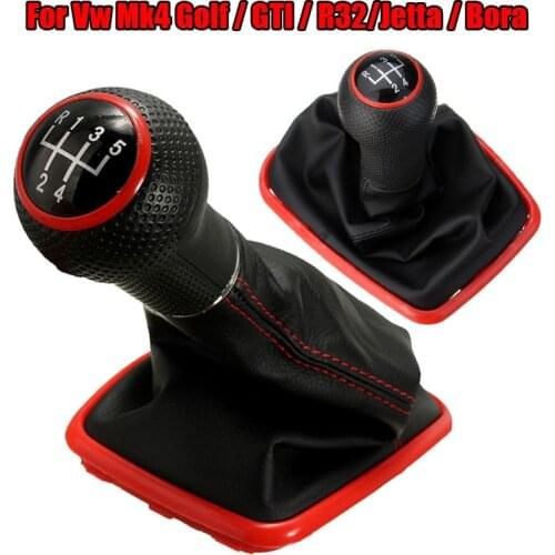 5 Speed Red Car Gear Shift Knob Lever Shifter Gaitor Boot For Volkswagen VW 1999-2004 Golf 4 IV MK4 GTI R32 For Bora Jetta MT