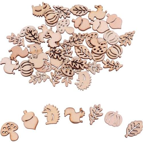 50 PCs Mixed Wooden Craft Squirrel Leaves Mushroom Shape Hedgehog Decoration