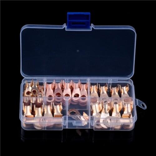 70Pcs Copper Circular Splice Terminal Battery Cable Wire Naked Connector OT Open Ring Copper Lugs 10/20/30/40/50A Assortment Kit