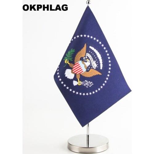 U.S.A President table desk Flag with silver flagpole base country banners 14*21CM for Office House Party