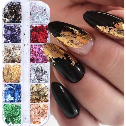 Sparkly Gold Foils Nails Sequins Irregular Aluminum Flakes Paillette Chip Metallic Nail Glitter Powder DIY Nail Art Decorations
