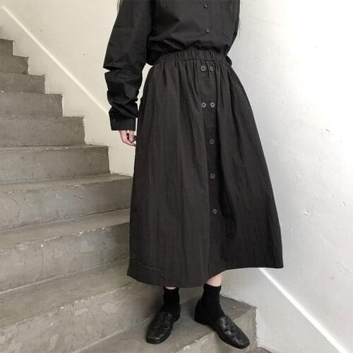 Large summer A-line double breasted irregular skirt summer thin black medium length high waist skirt