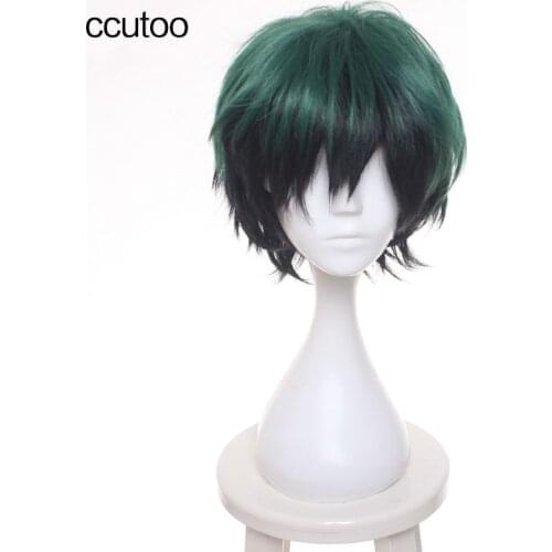 Ccutoo 30cm Green Black Mix Short Shaggy Layered Fluffy Synthetic Hair My Hero Boku no Hero Academia Izuku Midoriya Cosplay Wig