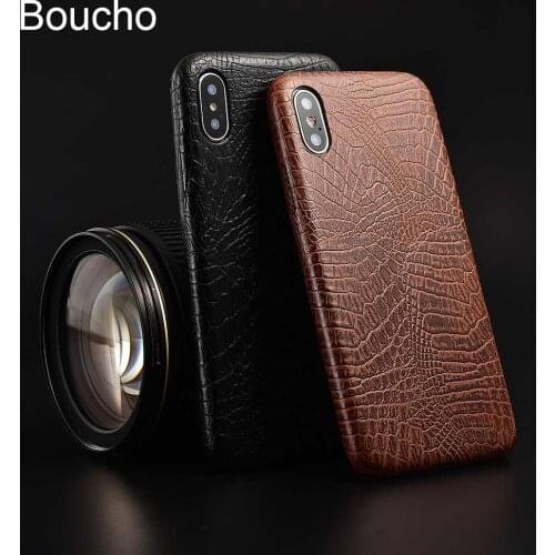 Boucho Case For iPhone X XR XS Max XS Leopard Crocodile Skin Texture Phone Cases For iPhone 6 6s 8 7 plus PU Leather Soft Cover